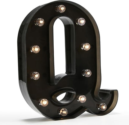 OYCBUZO Light Up Black Alphabet Marquee Letters Sign LED Marquee Number Lights Sign for Night Light Home Bar Christmas Lamp Birthday Party Wedding Decoration Q