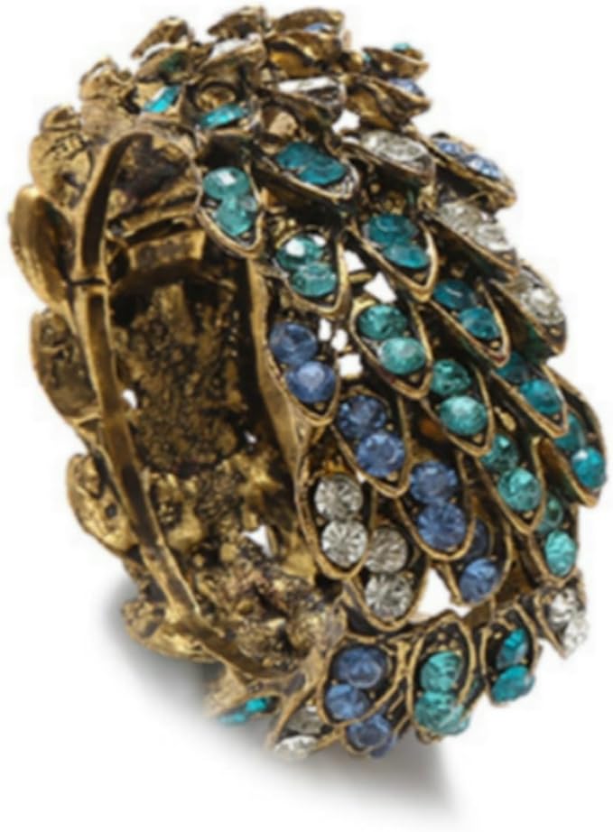 Jeweled Napkin Rings Set of 12 - Vintage Metal Crystal Rustic Peacock Napkin Ring Holders for Wedding Party Holiday, a Beautiful Dinner Table Décor (Multicolor) (12)