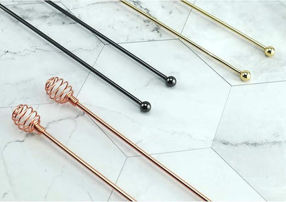 Coffee Stir Sticks,BURLIHOME Specialty Spoons Stainless Steel Spherical Mixing Spoon Solid/Hollow Swizzle Sticks For Drink/Cocktail/coffee,Home Bar Party Supply,Black-4 Pieces.
