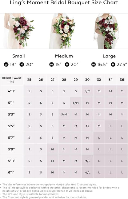 Ling's Moment White Bridal Bouquet Cascading, Ivory Wedding Bouquets for Bride, 15 Inch Bride Bouquets for Wedding Artificial Flowers Bouquets