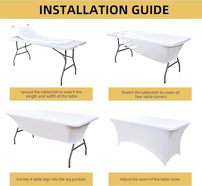 10-Pack 8ft White Spandex Table Covers for Rectangle Folding Tables - Washable Elastic Tablecloth - Ultimate Fitted Table Protector for Parties, Trade Shows, Banquet, and Wedding