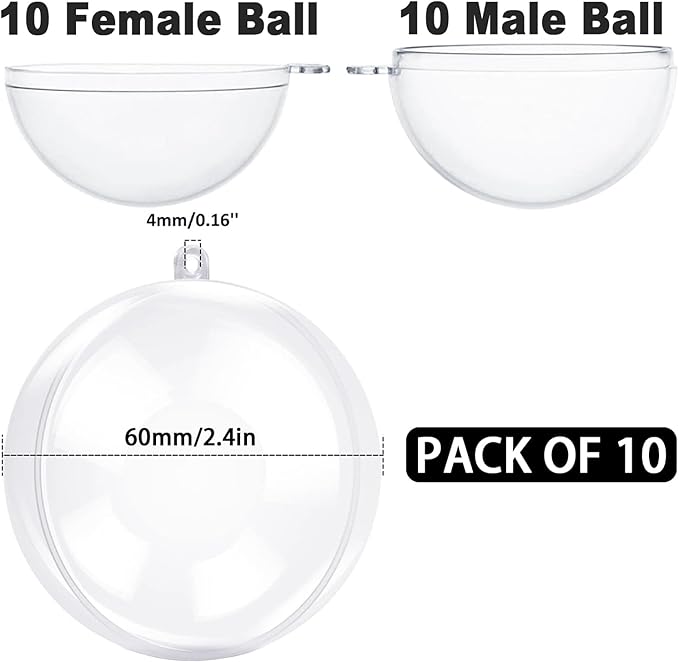 Jishi 10pk Clear Plastic Christmas Ornaments for Crafts Fillable DIY Christmas Ornaments Balls 60mm Acrylic Ornaments for Christmas Tree Decorations, Hanging Christmas Decorations Home Decor Supplies