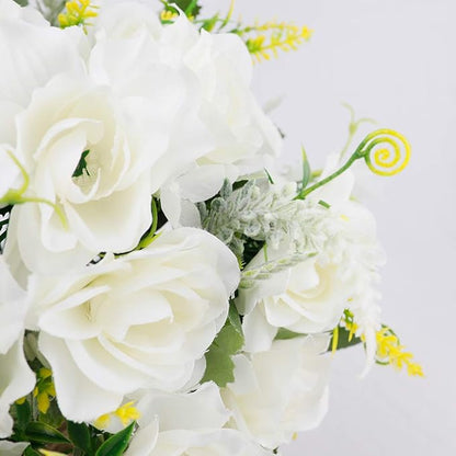 LESING Artificial Flowers with Vase for Table Centerpieces,Fake Silk Gardenia Flower in Vase Decoration for Home Office Party (White)
