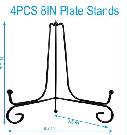 4PCS Premium Black Iron Plate Stands for Display, 8 Inch, Decorative Solid Metal Plate Holders for Displaying, Mini Easel, Frame, Book, Card, Plaque, Bowl, Picture Stands