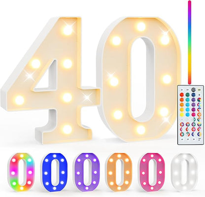 Pooqla 40th Birthday Decorations for Her Him, 35 Colors LED Light Up Numbers with Remote, Multicolor Marquee Numbers 40 Sign for Party Wedding Anniversary Decor 40th Birthday Gift, Number 40