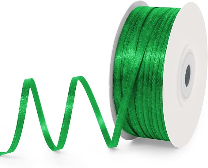 1/8" Wide x 100 Yards Single Face Polyester Satin Ribbon, Satin Ribbon for Crafts, Gift, Hair Bows, Wedding Party Decoration, Bow Making & Other Projects (Green)