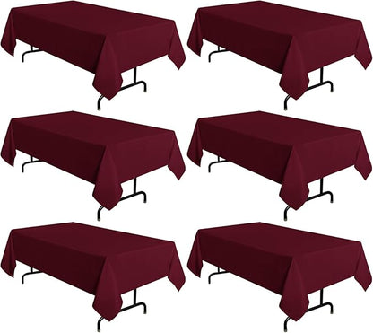 sancua 6 Pack Burgundy Tablecloth 60 x 102 Inch, Rectangle Table Cloth for 6 Feet Tables - Stain and Wrinkle Resistant Washable Polyester Table Cover for Dining Tables, Buffet Parties and Camping