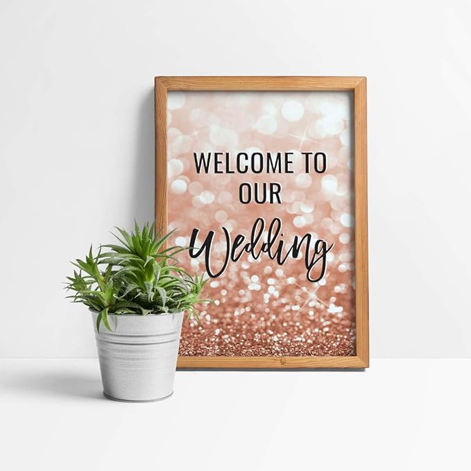 Andaz Press Extra Large Wedding Easel Board Party Sign, 12x18-inch, Glitzy Faux Rose Gold Glitter, Welcome to Our Wedding, 1-Pack