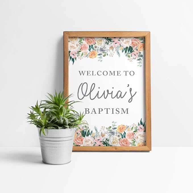 Andaz Press Personalized Extra Large Wedding Easel Board Party Sign, 12x18-inch, Peach Coral Floral Flowers Roses on White, Your Text Here, 1-Pack, Custom