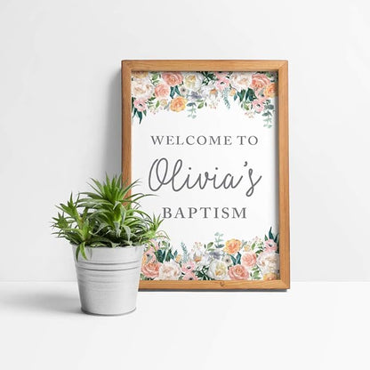 Andaz Press Personalized Extra Large Wedding Easel Board Party Sign, 12x18-inch, Peach Coral Floral Flowers Roses on White, Your Text Here, 1-Pack, Custom