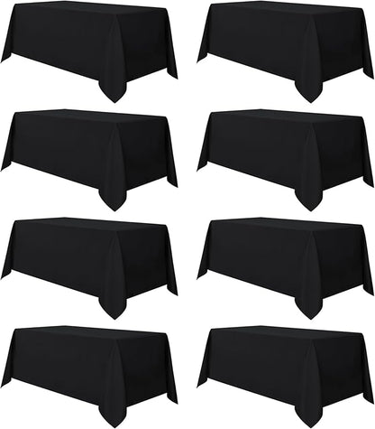 sancua 8 Pack Black Tablecloth 90 x 132 Inch - Rectangle Table Cloth for 6 Feet Tables Stain and Wrinkle Resistant Washable Polyester Table Cover for Dining Wedding Banquet Party Buffet Restaurant