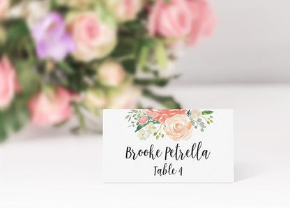 Printed Party Table Place Cards for All Occasions and Events, Set of 25 (Elegant Floral)