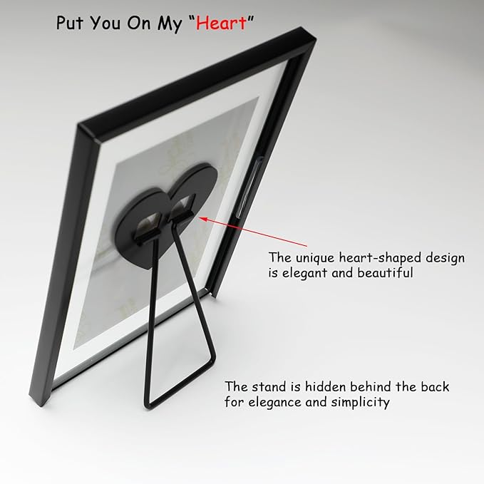 Black Floating Frame (5"x7",Vertical) with Romantic Heart, For Picture Sizes 4x6,3x5, 2x3, Tabletop Shelf Photo Frame, Classy Gift For Festival, Home or Wedding…