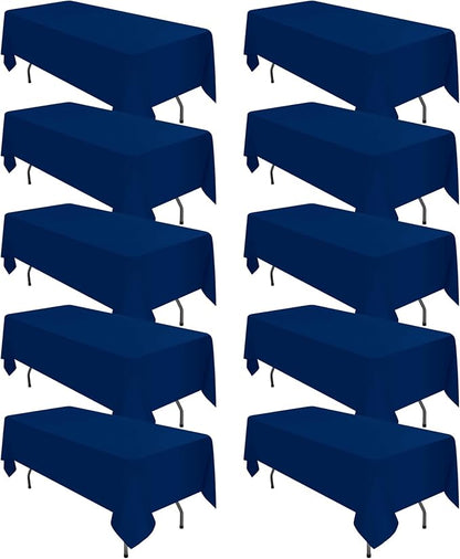 10 Pack Navy Blue Tablecloths for 8ft Rectangle Tables 60 x 126 Inch - Polyester Table Cover Stain and Wrinkle Resistant Washable Fabric Table Clothes for Wedding Party Banquet Reception Restaurant