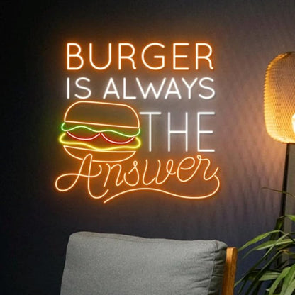 Burger Neon Sign, Burgers Led Light - 18inches Food Room Wall Decor