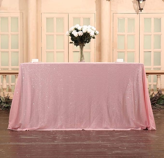 SquarePie Sequin Tablecloth 50 x 72 Inch Pink Sparkly Table Linen for Wedding Party