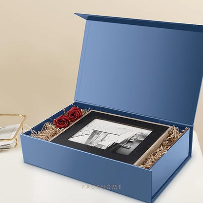 PACKHOME 6 Extra Large Gift Boxes 17.5x11.3x4.3 Inches, Sturdy Shirt Boxes with Magnetic Lids for Clothes and Large Gifts (Glossy Blue)