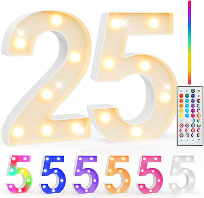 Pooqla 25th Birthday Decorations for Her Him, 35 Colors LED Light Up Numbers with Remote, Multicolor Marquee Numbers for Party Backdrop 25th Anniversary Decor Birthday Gifts for Women, Number 25