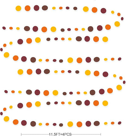 46Ft Fall Party Decorations Polka Dots Garlands Orange Yellow Burgundy Brown Hanging Paper Circle Dots Streamer for Birthday Wedding Baby Shower Fall Autumn Thanksgiving Harvest Party Decor Supplies