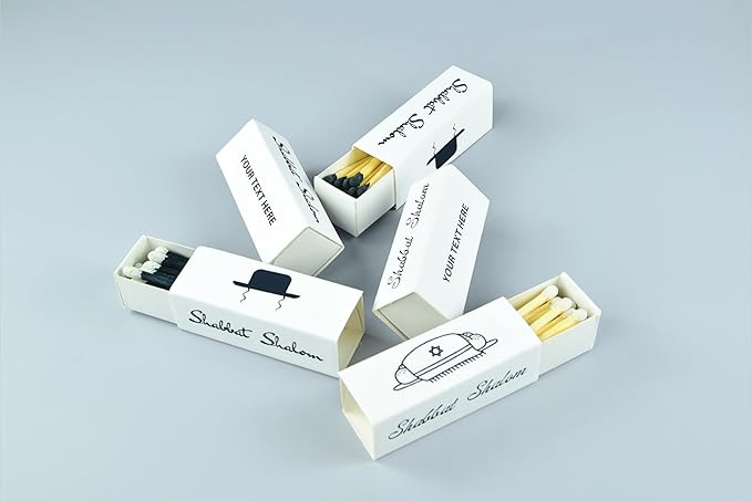 Customizable Personalized Matchboxes – Set of 10 – Shabbat Shalom Design – Colorful Matches & Matchsticks – Perfect for Shabbat (2" Matchsticks, Shabbat #1)