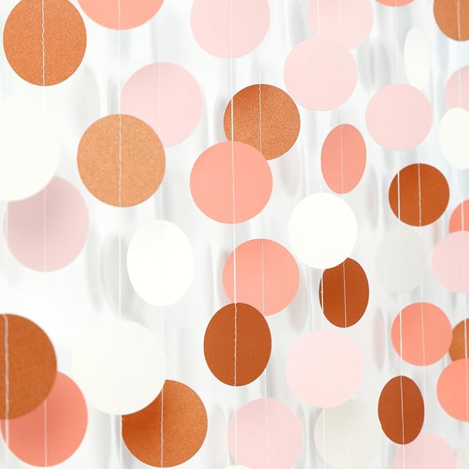 Pink-Brown Peach Party-Decorations Streamers Garland - 52ft Boho Fall Groovy Hanging Paper Banner,Baby Bridal Shower Wedding Autumn Neutral Birthday Room Home Thanksgiving Day Halloween Decor Hugfond