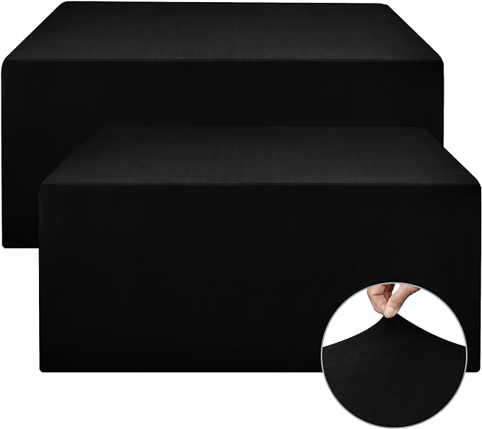 Nasitos Spandex Fitted Table Covers for 6 Foot Tables - 72 x 30 Inch - 2 Pack Black Stretch Table Clothes, Wrinkle Resistant Rectangle Tablecloths for Parties, Trade Show, Craft Show, Birthday