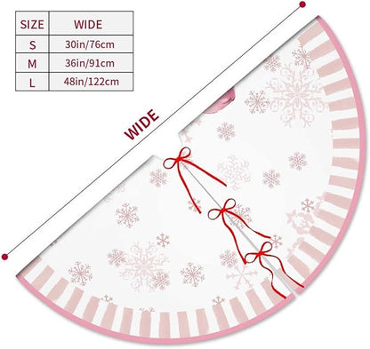 Let It Snow Snowman Christmas Tree Skirt 36 Inches, Pink Snowflake Tree Skirt, Winter Xmas Tree Mat for Home Party Holiday Indoor Outdoor Decorations (Pink, 36in)
