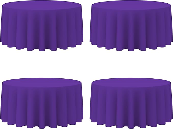 BRILLMAX 4 Pack Purple Round Tablecloths 132 Inch - Circle Bulk Linen Polyester Fabric Washable Table Cloth Cover for Wedding Reception Banquet Birthday Party Buffet Restaurant