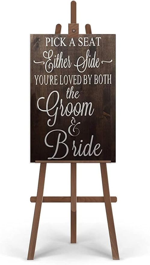 Rustic Wooden Signs Pick a Seat Not A Side Sign You Are Loved by the Groom and Bride, Wedding Signs Wall Art Decor Kitchen Cafe Pub Decor Gift 18x12 INCH