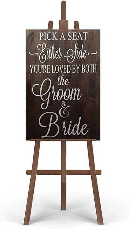 Rustic Wooden Signs Pick a Seat Not A Side Sign You Are Loved by the Groom and Bride, Wedding Signs Wall Art Decor Kitchen Cafe Pub Decor Gift 18x12 INCH