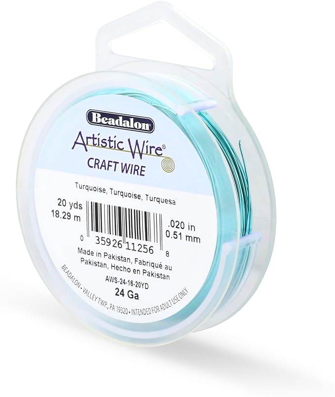 Artistic Wire, 24 Gauge Tarnish Resistant Colored Copper Craft Wire, Turquoise, 20 yd