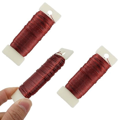 HAHIYO 22Gauge Red Color Metal Floral Wire - 3 Rolls, 115 Yards (345 Feet) - Flexible Paddle Wire for Craft, Christmas Wreath, Flower Arrangement, Bouquet Wrapping, Wedding, DIY
