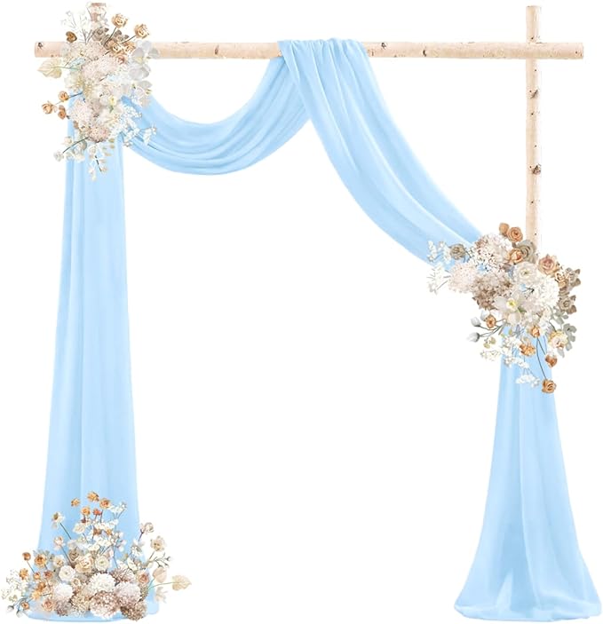 Baby Blue Wedding Arch Draping Fabric 2 Panels 29" x 20 FT Blue Wedding Drapes for Backdrop Sheer Curtain Drapes for Romantic Bridal Baby Shower Ceremony Birthday Party Fall Outdoor Events