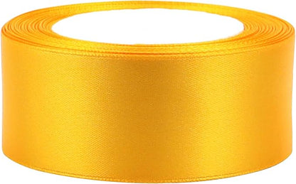 Yellow Solid Satin Ribbon 1-1/2 Inch 25 Yards Solid Polyester Fabric Ribbon for Gift Wrapping Wedding Christmas Baby Shower Birthday Party Decoration Handmade Immortal Flower Craft