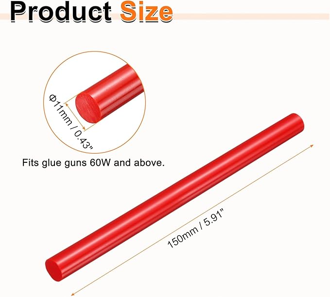 HARFINGTON 10pcs Hot Glue Sticks 0.43" Dia x 5.91" Long EVA Mini Hot Melt Adhesive Glue Stick for Hot Melt Gun Wood Plastic Glass Flowers Fabrics Foam, Red