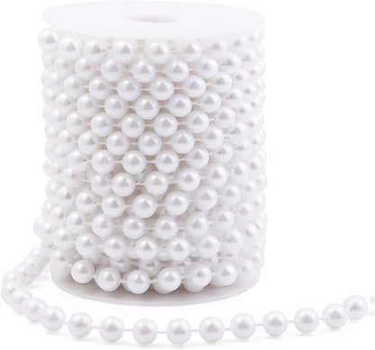 Pearls String Beads 33 Feet Crafts Faux Pearl Roll for Christmas Garland Flowers Wedding Party Jewelry Decoration(10mm White)