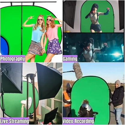 Blue Green Screen Backdrop Double Sided Collapsible Greenscreen Backdrop with Carrying Bag,Portable Pop Up Green Screen Background for Streaming Webcam 39.4 * 59.1"