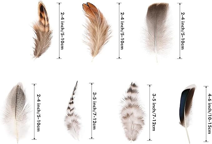 MAOFENG 210pcs 7 Styles Natural Bulk Feathers Assorted Mixed Feathers for DIY Crafts Dream Catcher Wedding Hair Hats Decoration,Guinea Fowl Feathers