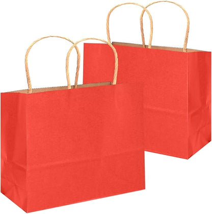 qiqee 100PCS Large Gift Bag with Handles Bulk 13"x4.5"x10" Gift Bags Kraft Red Multiple Uses (32x11x25cm,Wide Large)