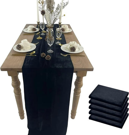Velvet Table Runner, 5 Pack Luxurious Wedding Reception Decorations Soft Velvet Fabric Table Linen Overlay for Party (20 x 120 inch, Black)