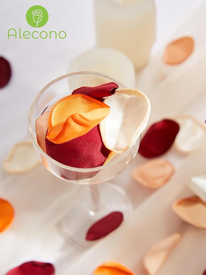 Alecono 𝟲𝟬𝟬𝙋𝙘𝙨 Silk Rose Petals, Faux Rose Flower Petals Bulk for Wedding Flower Girl, Fall Orange Fake Silk Petals Artificial Flower Petals for Bridal Shower