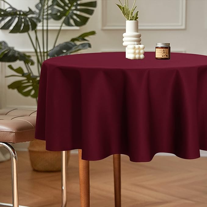 sancua 2 Pack Round Tablecloth 60 Inch Burgundy, Stain and Wrinkle Resistant Table Cloth - Washable Polyester Table Cover for Dining Tables, Buffet Parties and Camping