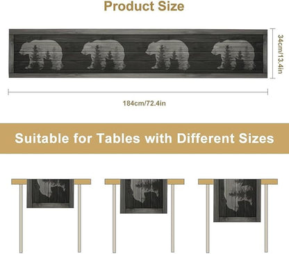 Rustic Country Bear Table Runner, Black Wood Wooden Cabin Wild Animals Hunting Table Cloth for Home Kitchen Dining Table Runner 13x120 Inch