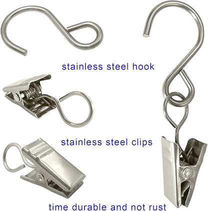 Stainless Steel S Hooks Curtain Clips, 50 Pack Hanging Party Lights Clips, Hangers Gutter Photo, Art Craft Display, 2.4 Inch Long, Silver