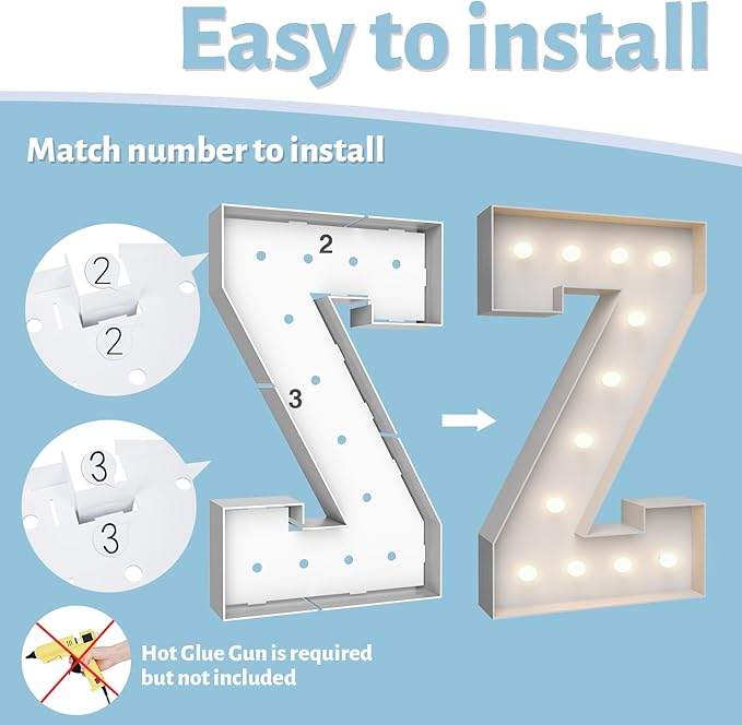 4FT Marquee Light Up Letters Z,Party Decoration Large Marquee Light Up Letters with Weighted Water Bag,Pre-cut Foam Board Set Can Be Used for Birthdays,Weddings,Baby Anniversaries