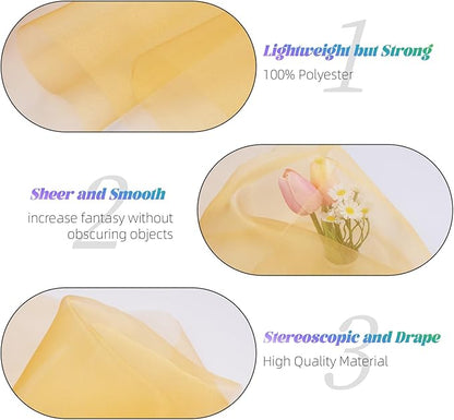 Crystal Organza Fabric Tulle 11 Inch by 50 Yards Sheer Tulle Rolls for DIY Craft Wedding Party Baby Shower Decor Gift Wrapping Party Supplies (Gold)