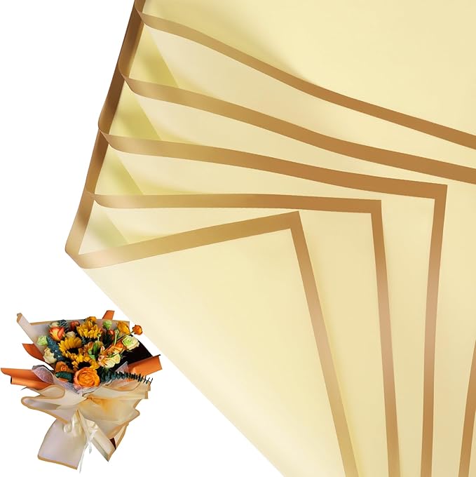 NESCCI 20 Sheet Flower Wrapping Paper - Waterproof Floral Bouquet Wrapping Paper, Florist Supplies Packaging Paper for Wedding Birthday Gift DIY (Light yellow)