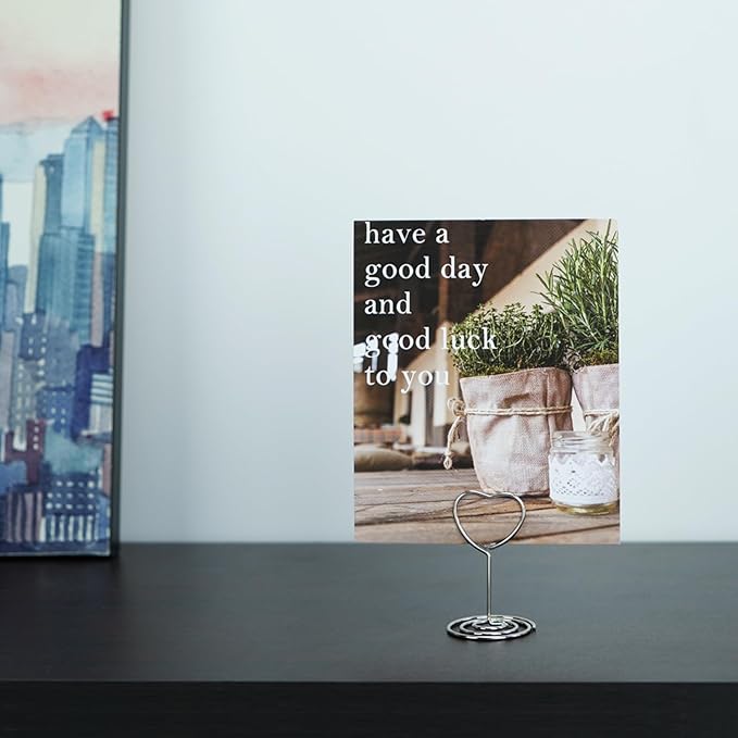 20pcs Mini Place Card Holder, Table Number Holders, Table Card Holders, Table Number Stands, Wire Table Picture Photo Holder Menu Memo Clips for Wedding Favors with Heart Shaped (Silver)