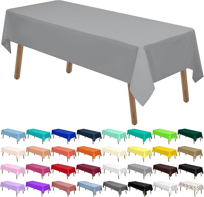 Silver Plastic Tablecloths 2 Pack Dark Gray Disposable Table Covers 54 x 108 Inch Bridal Shower Party Tablecovers PEVA Galaxy Grey Table Cloths for Picnic Birthday Wedding 8 ft Rectangle Table Use