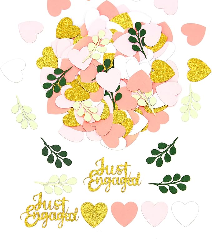 200PC Engagement Confetti for Engagement Party Decorations Sage Green and Pink Gold Heart Just Engaged Table Confetti for Wedding Shower Bachelorette Party Decorations